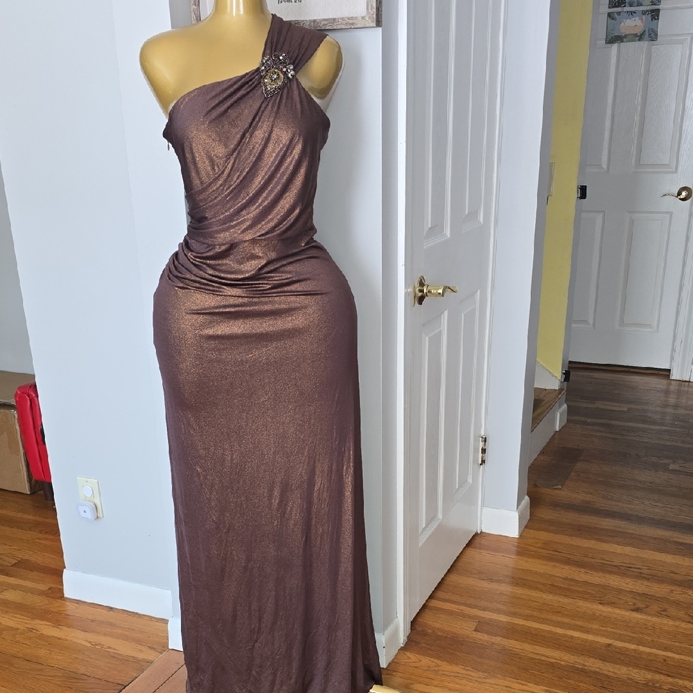 Elegant Brown One-Shoulder Dress